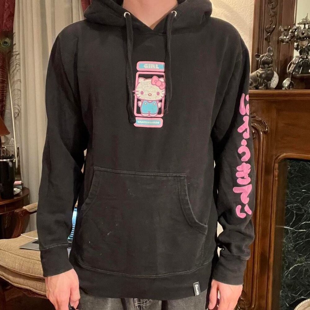 Hello-kitty Men's Grey and White Hoodie